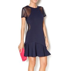 Adelyn Rae Navy Mesh Insert Dress